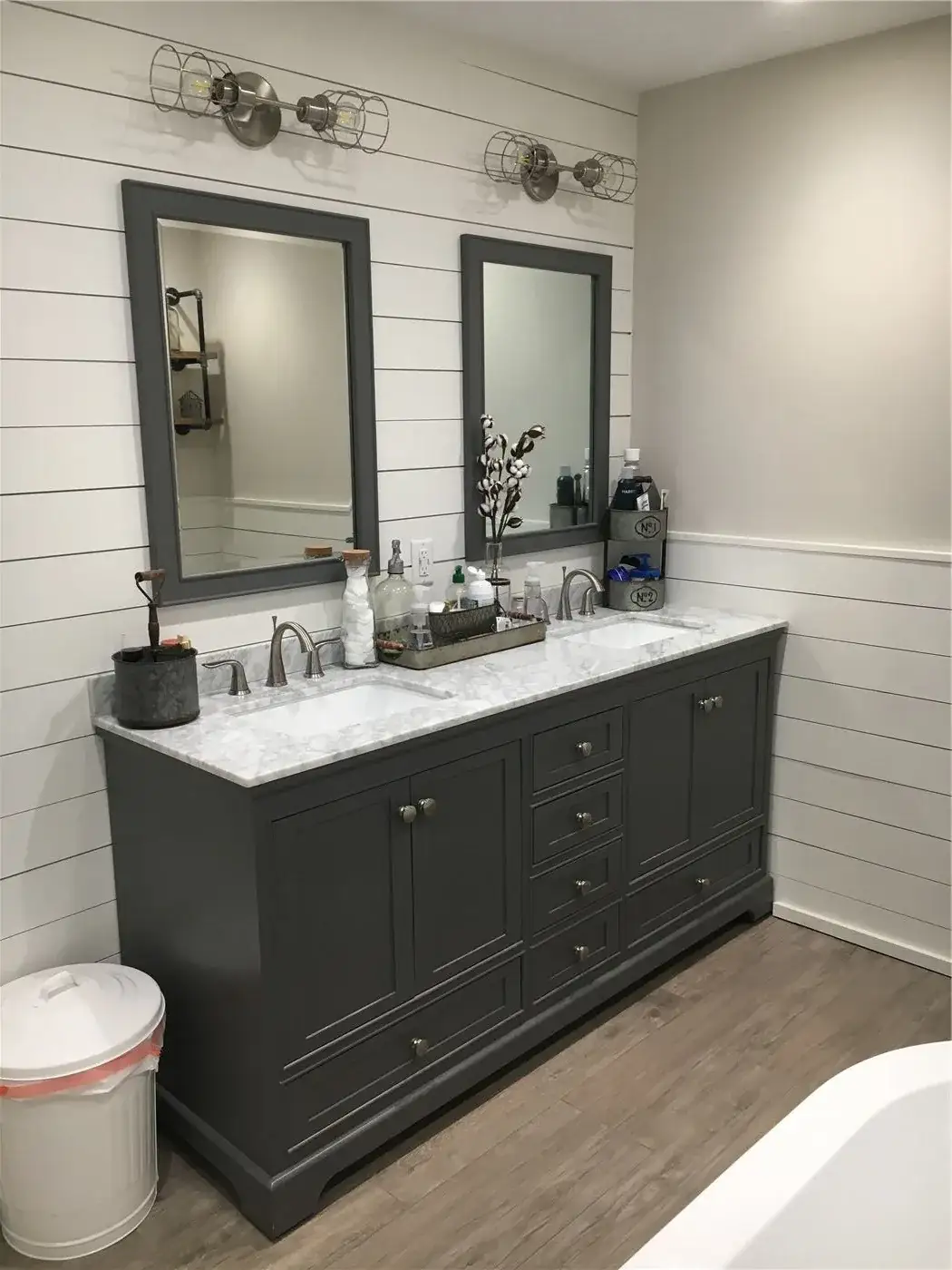 Bathroom vanity and shiplap wall detail