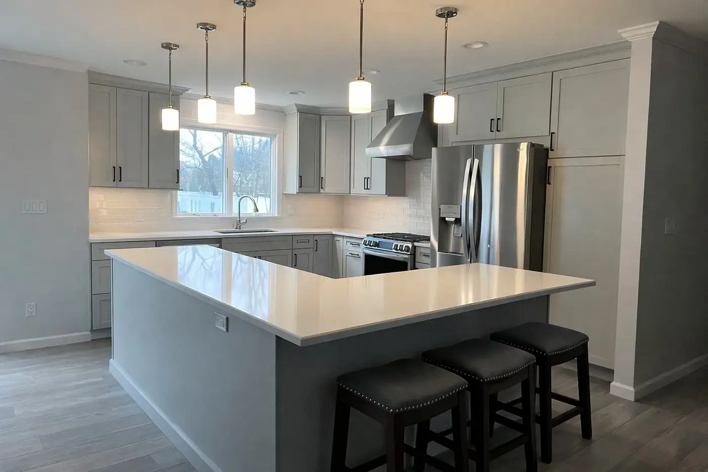 Countertop samples displayed in the showroom