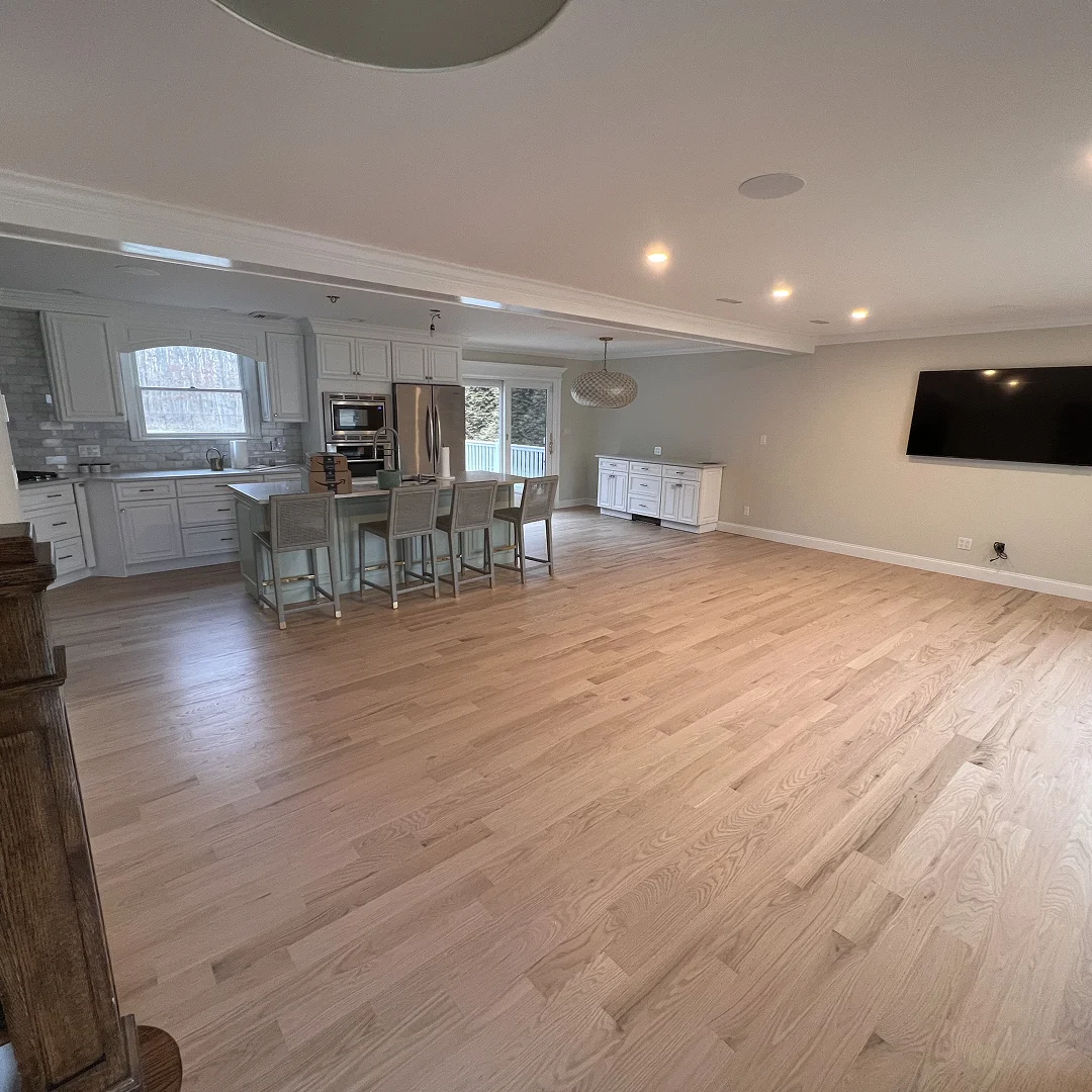 Finished open kitchen and living area