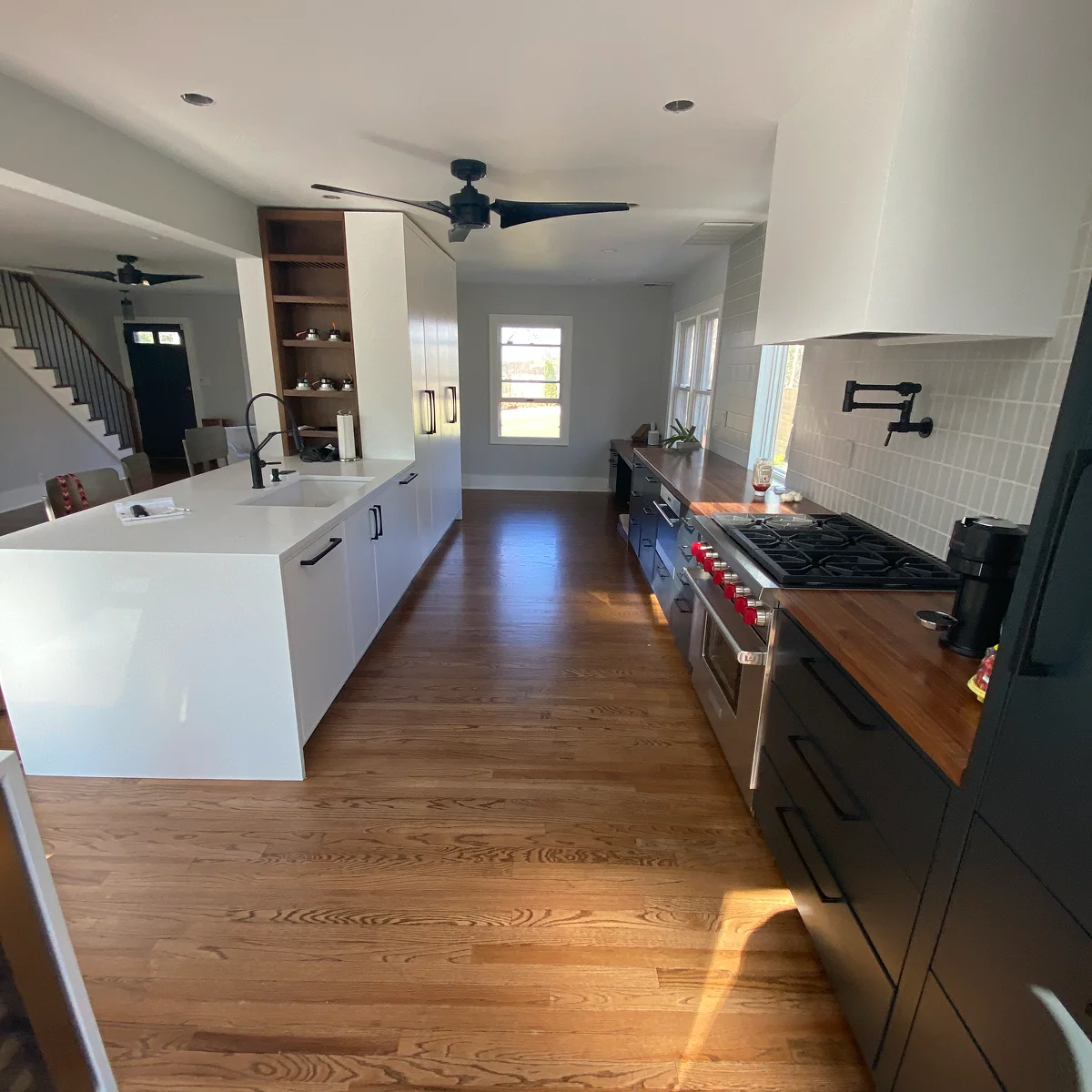Black and white galley kitchen
