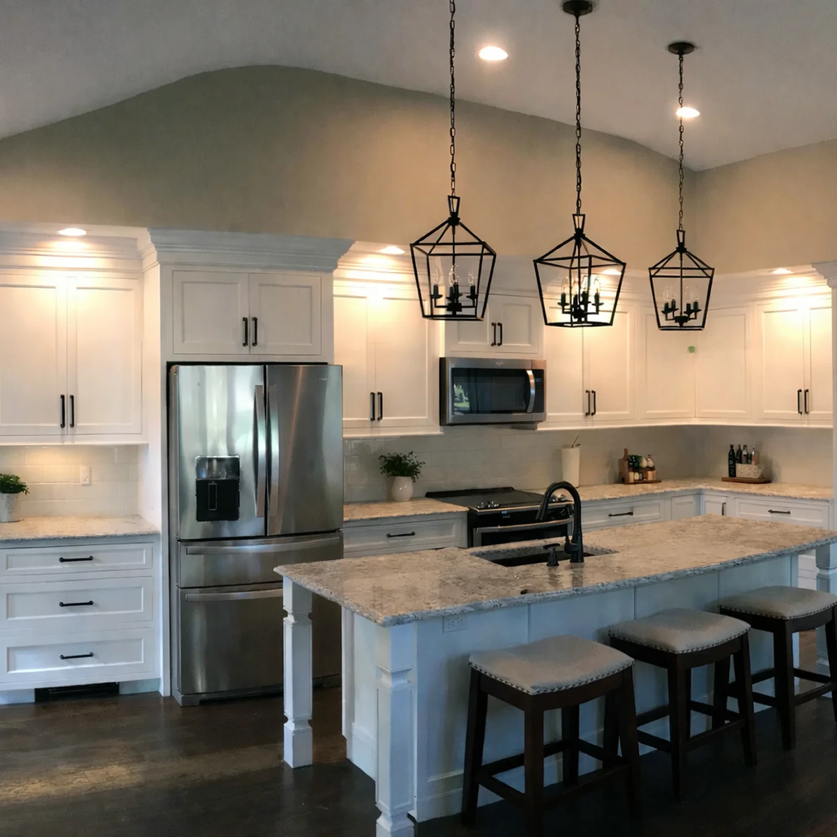 Cathedral-ceiling white kitchen