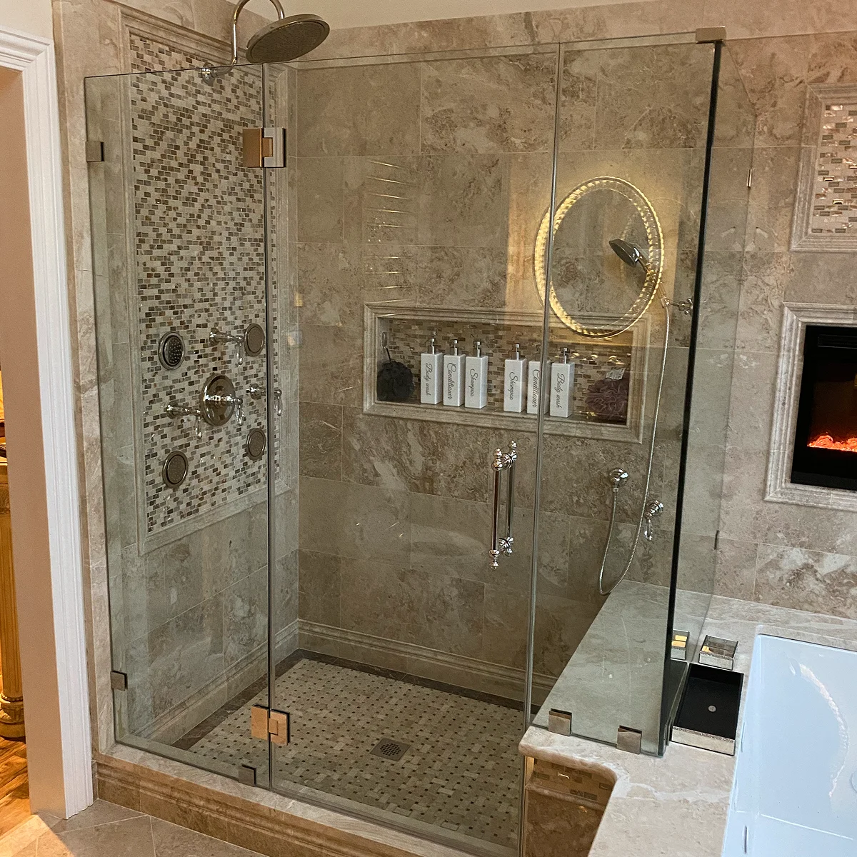 Luxury stone and glass shower