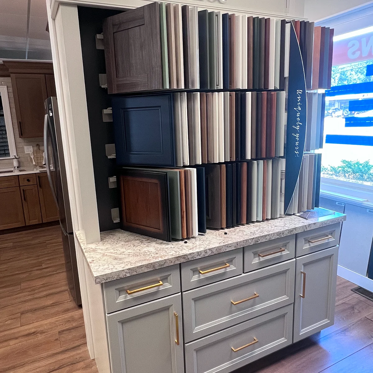 Schrock cabinet door samples inside the showroom