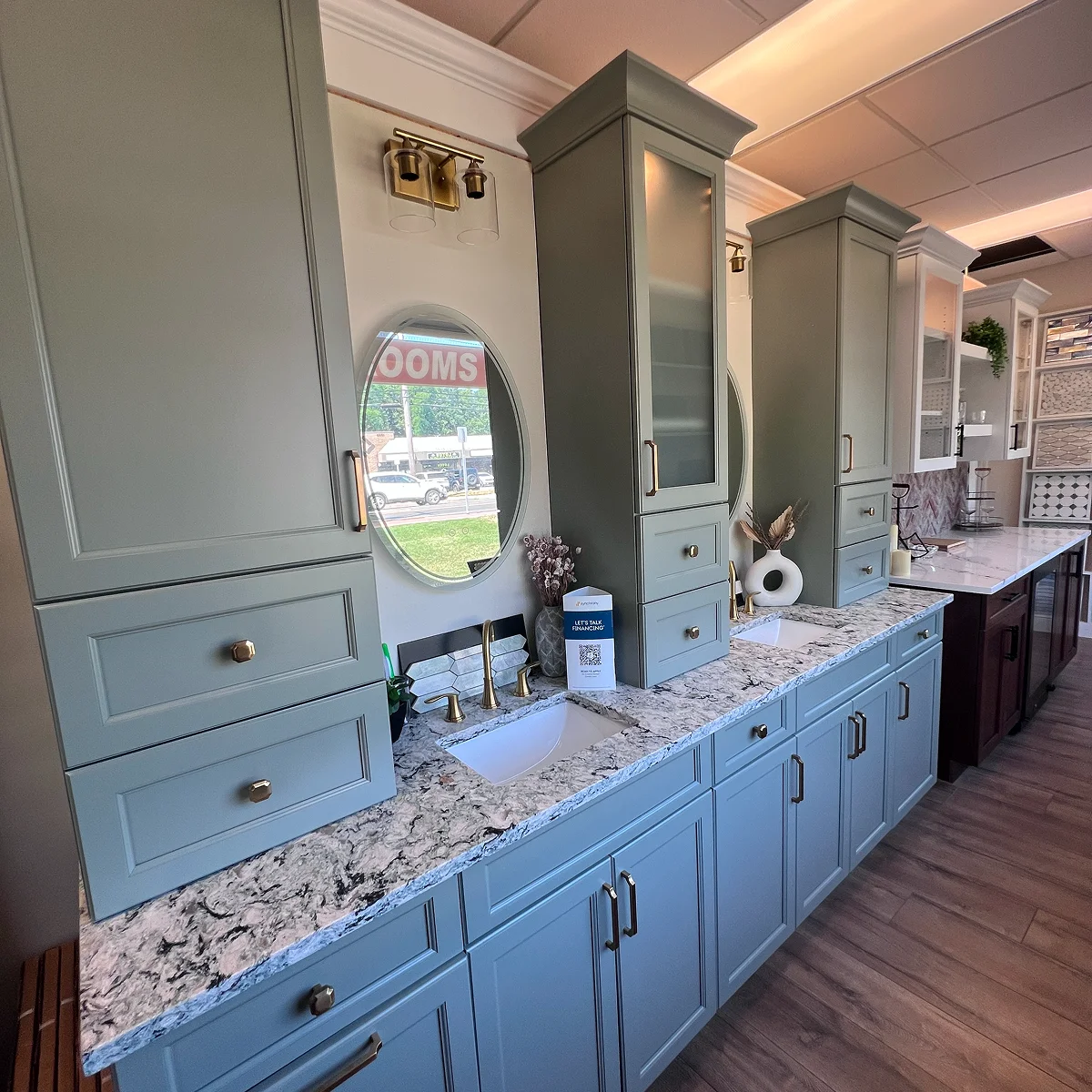 Gray double vanity showroom display